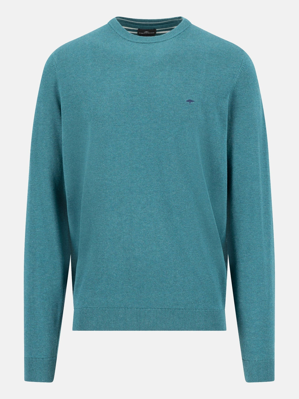 FYNCH HATTON Crew Neck Sweater - Men's Fine Knit Cotton – Teal - front view