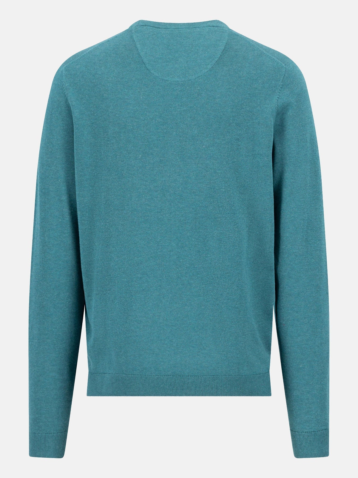 FYNCH HATTON Crew Neck Sweater - Men's Fine Knit Cotton – Teal - view 2