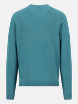 FYNCH HATTON Crew Neck Sweater - Men's Fine Knit Cotton – Teal - view 2