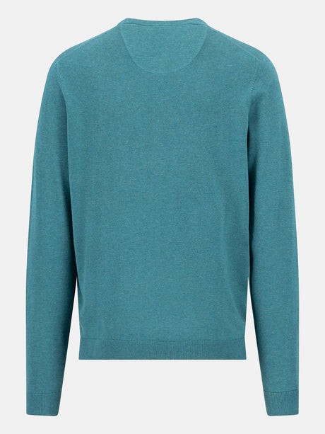 FYNCH HATTON Crew Neck Sweater - Men's Fine Knit Cotton – Teal - view 2