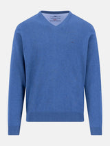 FYNCH HATTON V-Neck Sweater - Men's Fine Knit Cotton – Ink Blue - front view