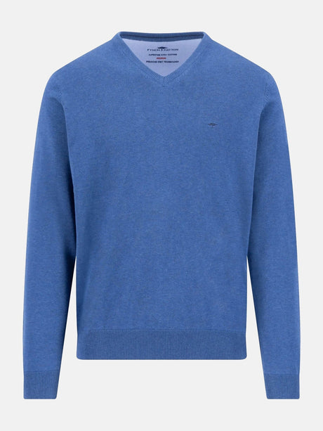 FYNCH HATTON V-Neck Sweater - Men's Fine Knit Cotton – Ink Blue - front view