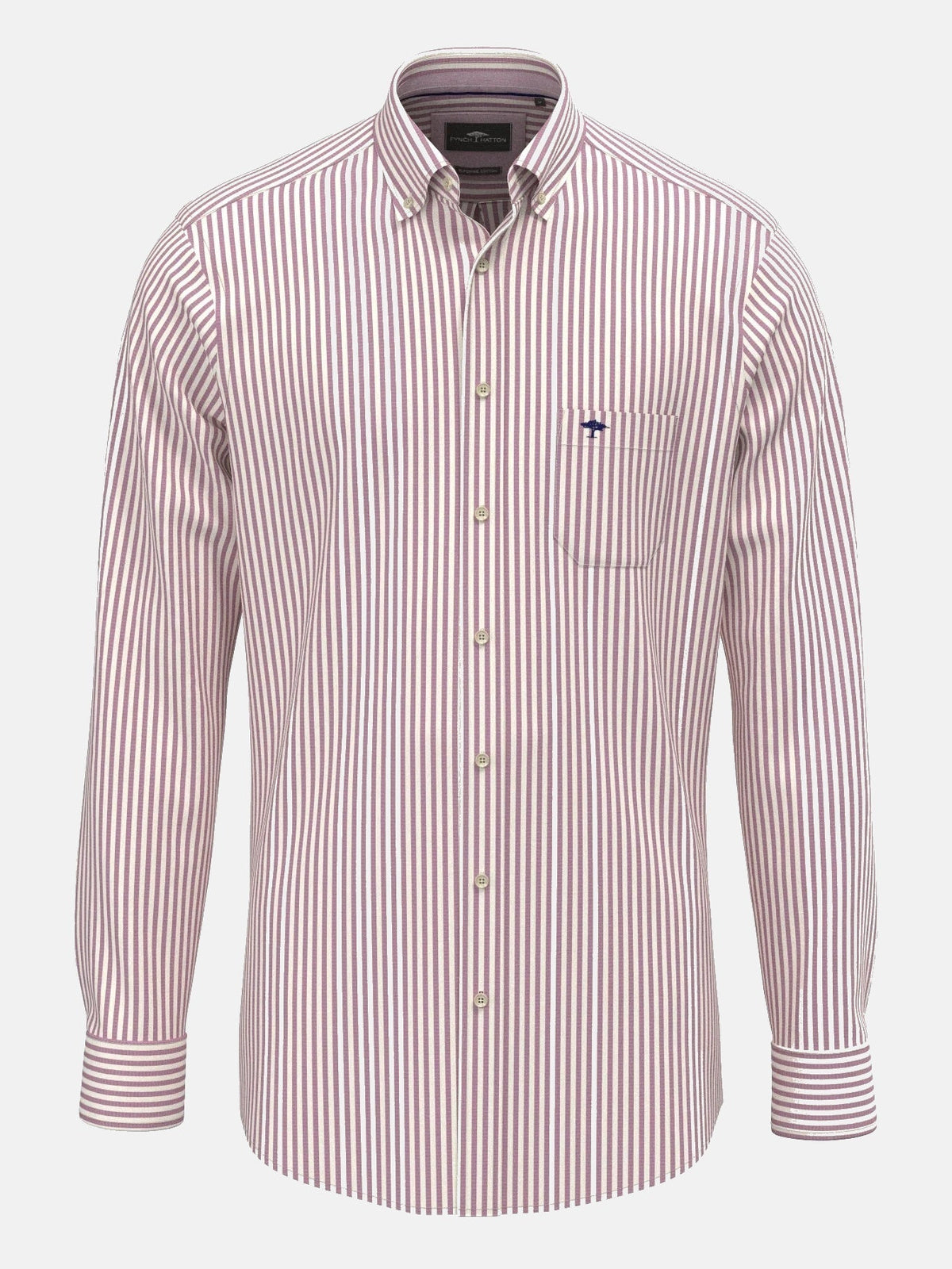 FYNCH HATTON Poplin Stripe Shirt - Men's Cotton Button-Down – Grape - front view