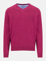 FYNCH HATTON V-Neck Sweater - Men's Fine Knit Cotton – Grape - front view