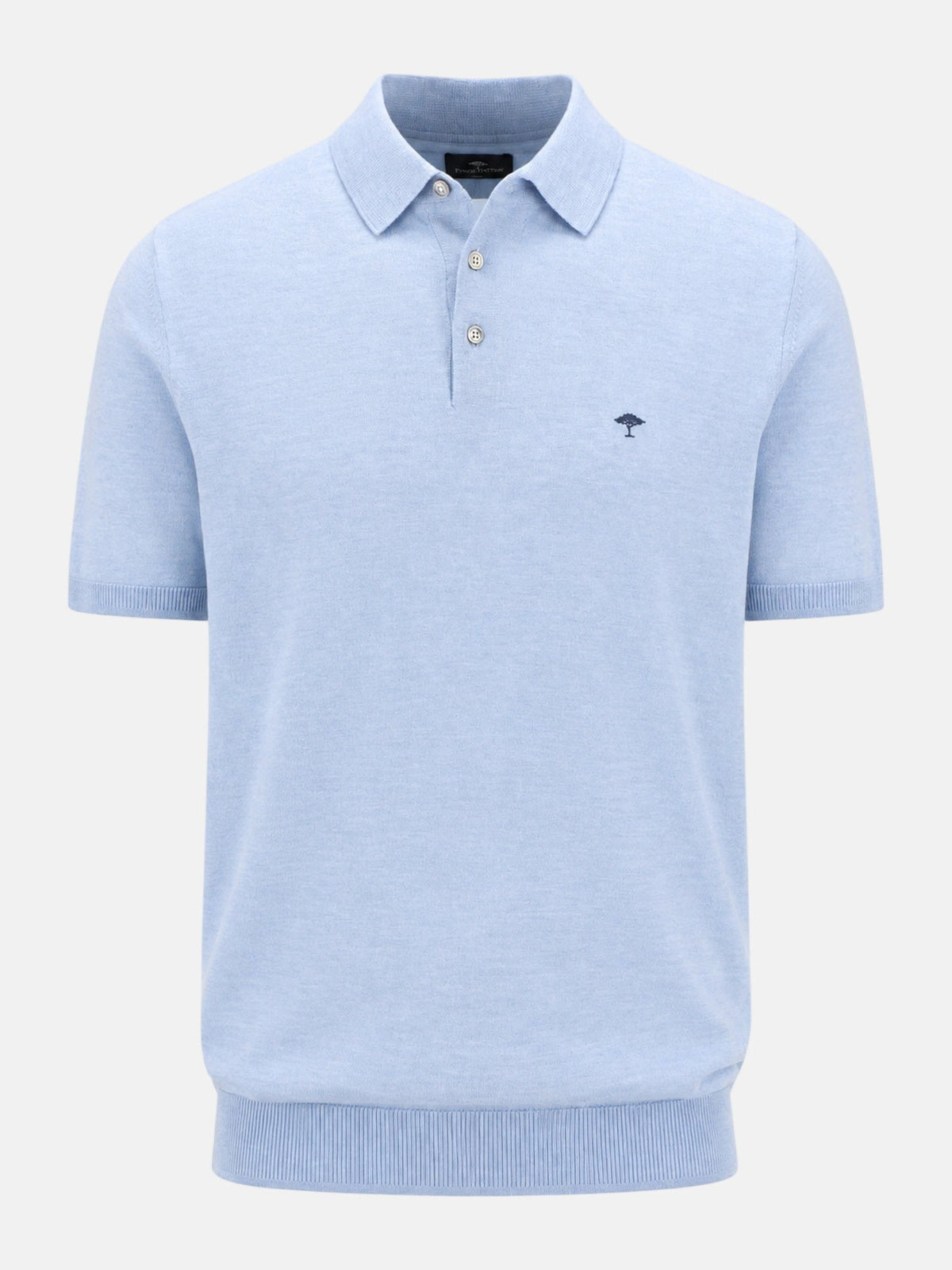 FYNCH HATTON Fine Gauge Knitted Polo Shirt - Men's Merino Wool – Air Blue - front view