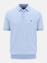 FYNCH HATTON Fine Gauge Knitted Polo Shirt - Men's Merino Wool – Air Blue - front view