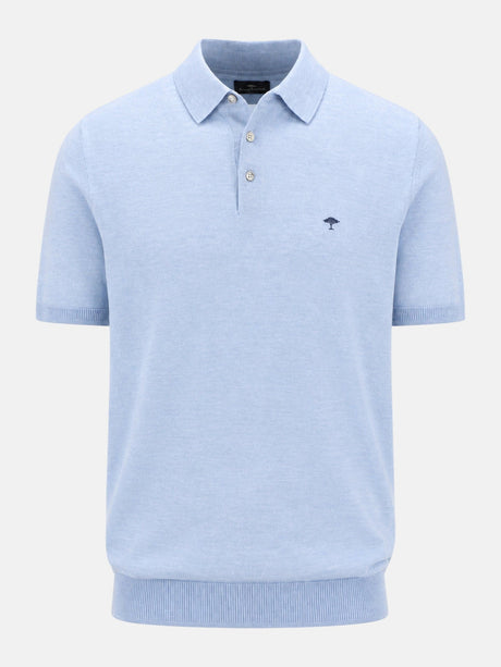 FYNCH HATTON Fine Gauge Knitted Polo Shirt - Men's Merino Wool – Air Blue - front view