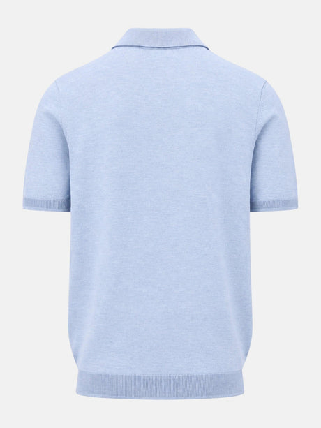 FYNCH HATTON Fine Gauge Knitted Polo Shirt - Men's Merino Wool – Air Blue - view 5