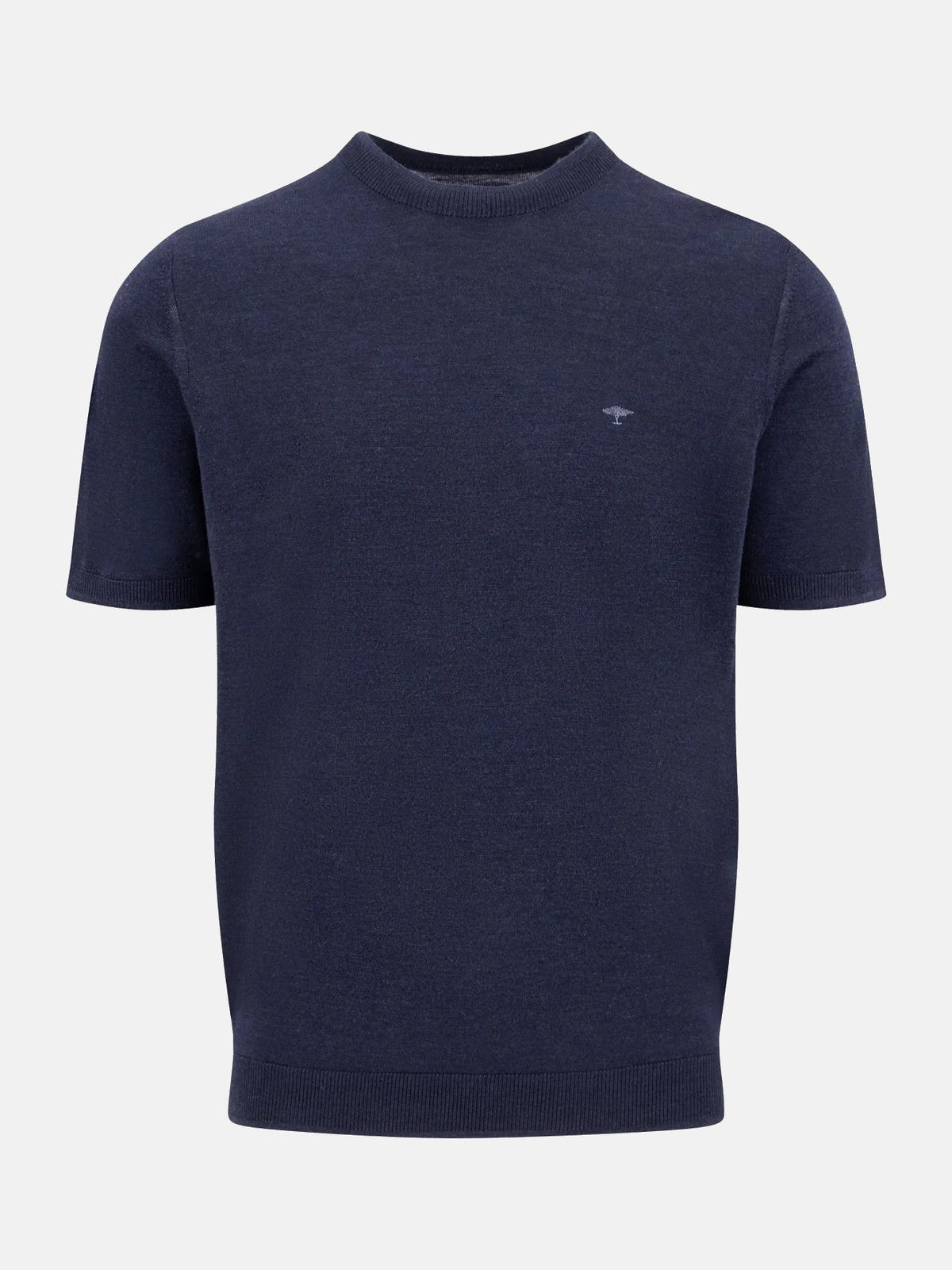 FYNCH HATTON Fine Gauge Knitted T-Shirt - Men's Merino Wool – Navy - front view