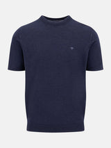 FYNCH HATTON Fine Gauge Knitted T-Shirt - Men's Merino Wool – Navy - front view