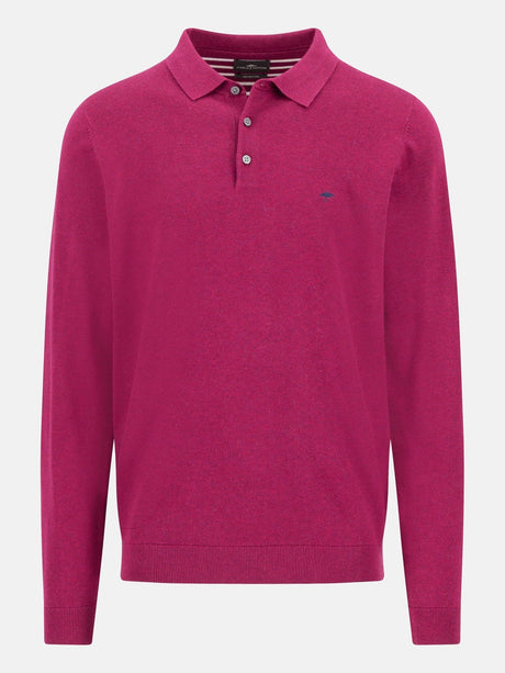 FYNCH HATTON Polo Collar Sweater - Men's Fine Knit Air Cotton – Grape - front view
