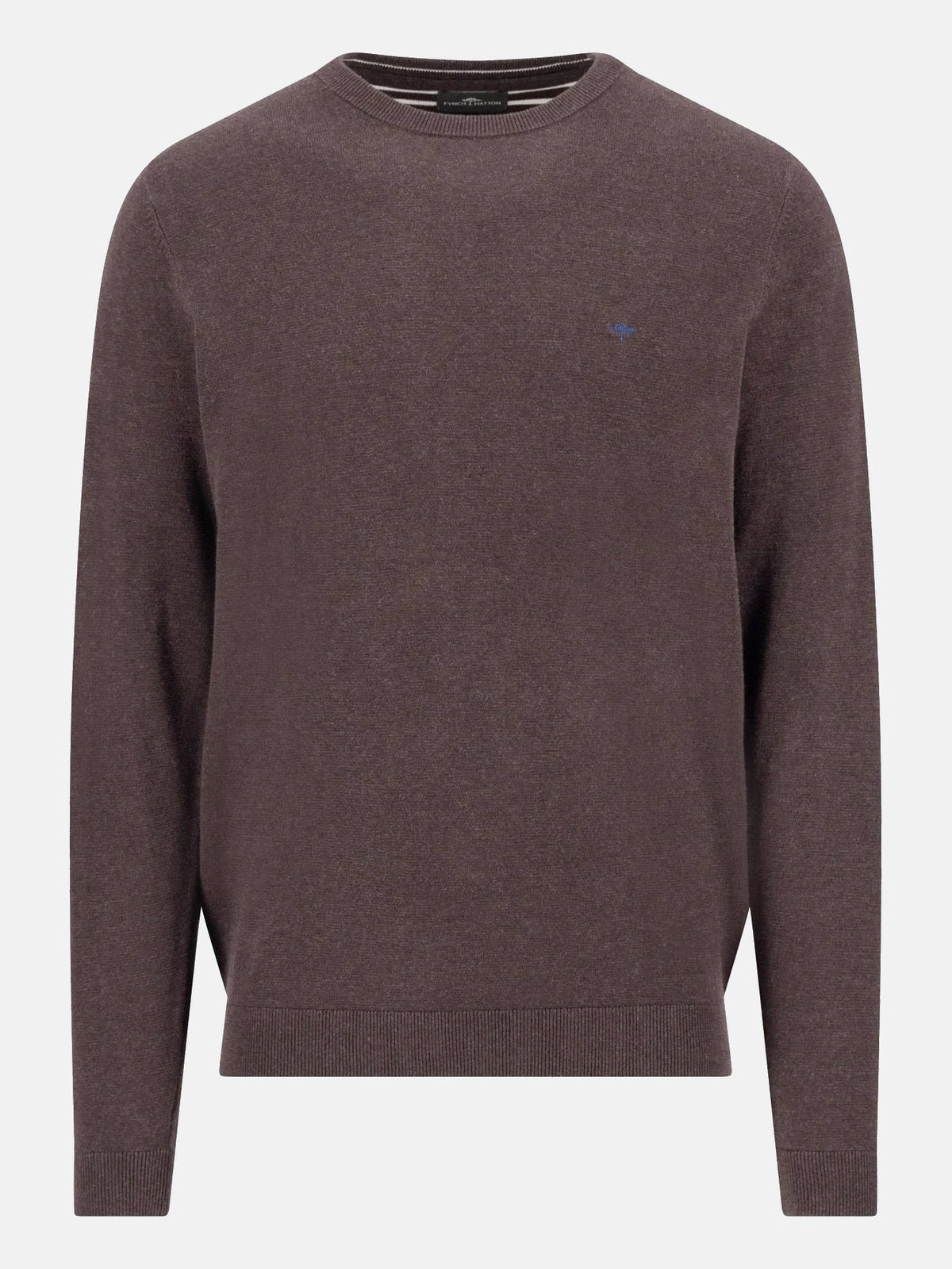 FYNCH HATTON Crew Neck Sweater - Men's Fine Knit Cotton – Soil - front view
