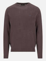 FYNCH HATTON Crew Neck Sweater - Men's Fine Knit Cotton – Soil - front view