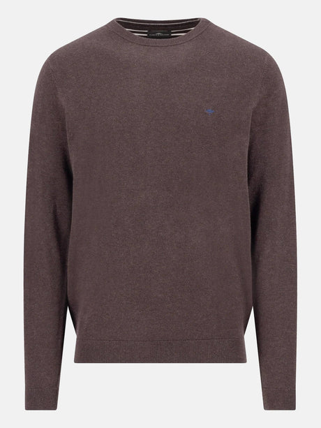 FYNCH HATTON Crew Neck Sweater - Men's Fine Knit Cotton – Soil - front view