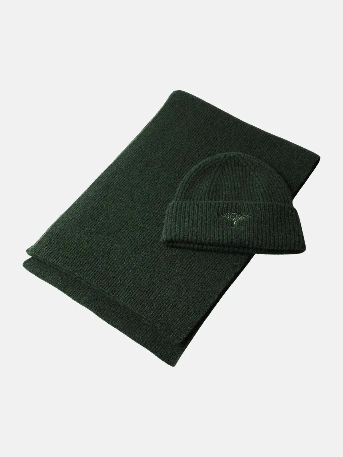 FYNCH HATTON Pure Wool Beanie & Scarf Gift Set - Men's – Dark Leaf - front view