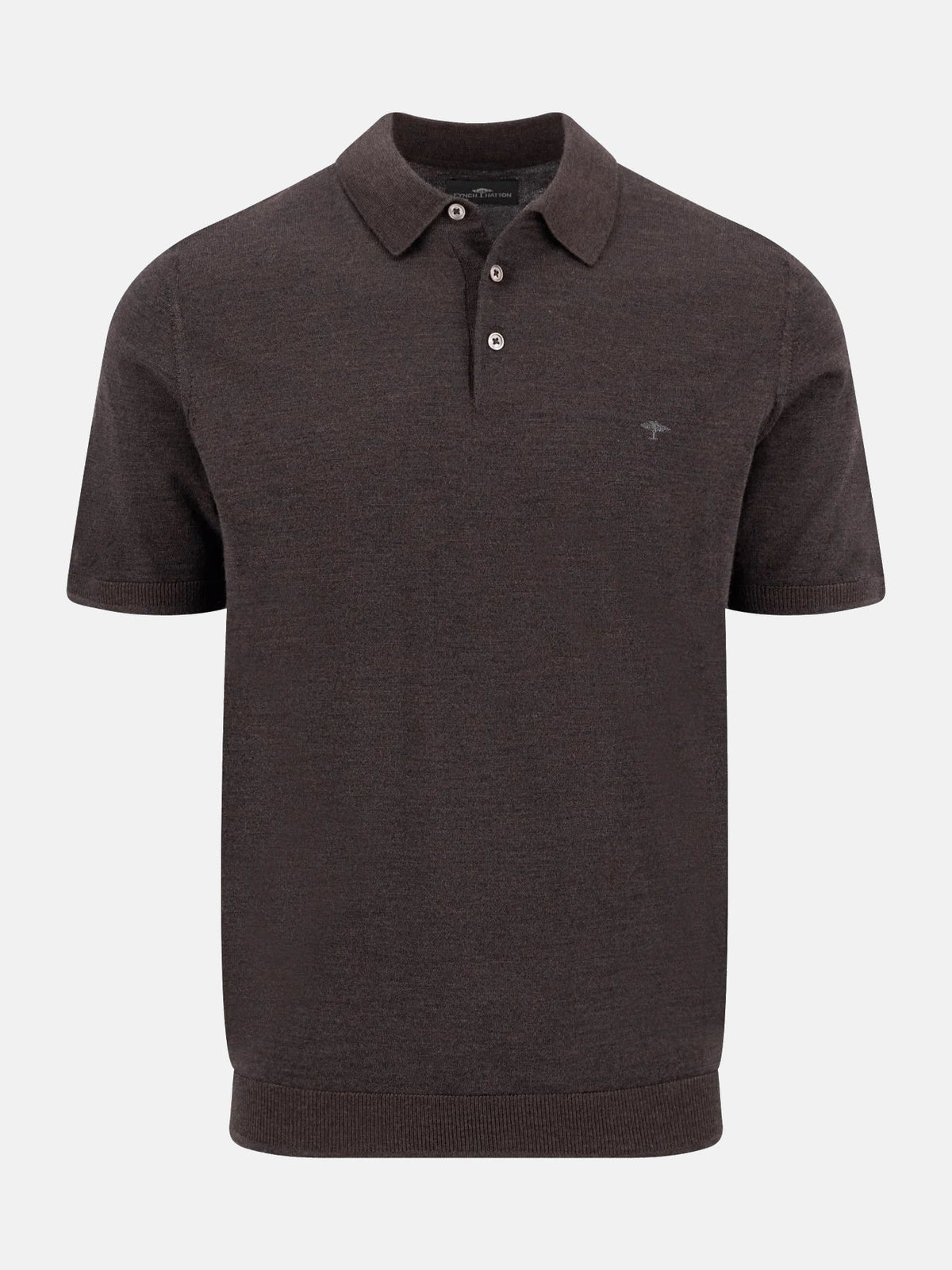 FYNCH HATTON Fine Gauge Knitted Polo Shirt - Men's Merino Wool – Soil - front view