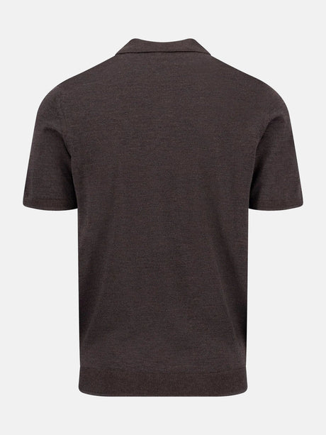 FYNCH HATTON Fine Gauge Knitted Polo Shirt - Men's Merino Wool – Soil - view 6