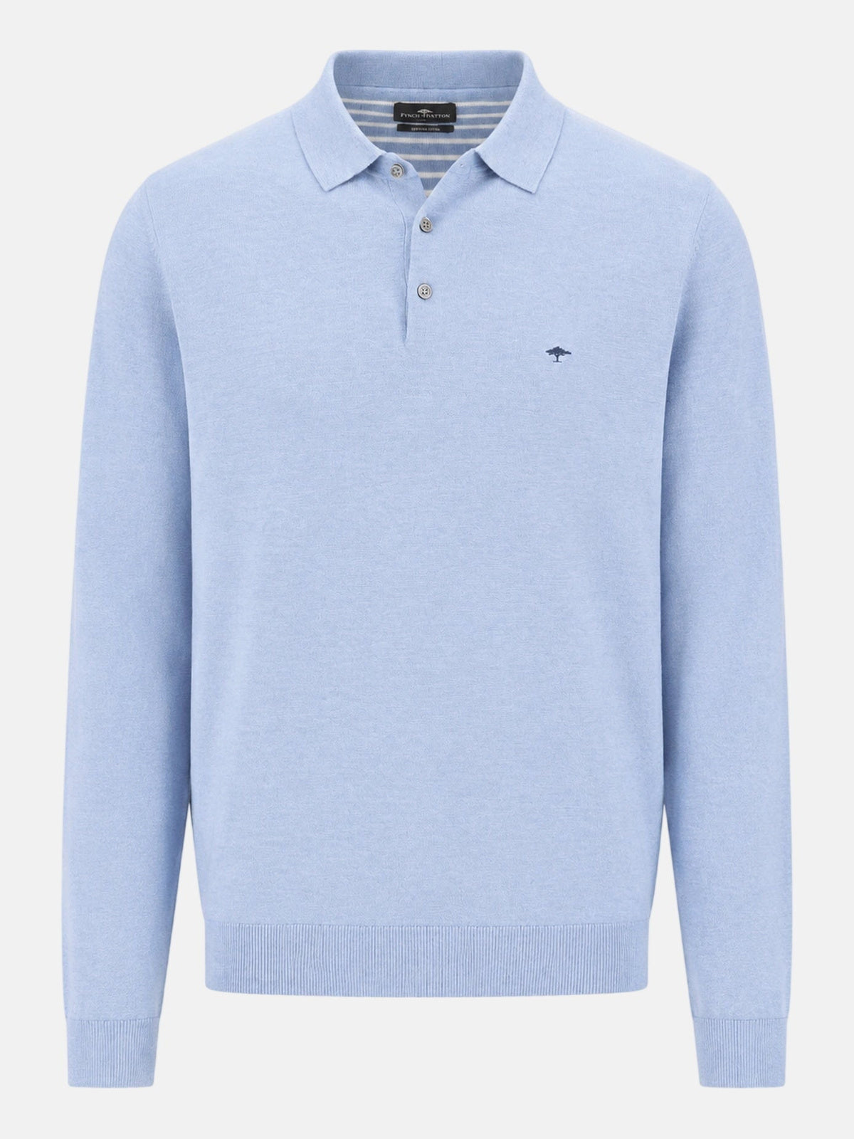 FYNCH HATTON Polo Collar Sweater - Men's Fine Knit Air Cotton – Air Blue - front view