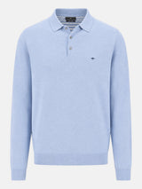 FYNCH HATTON Polo Collar Sweater - Men's Fine Knit Air Cotton – Air Blue - front view