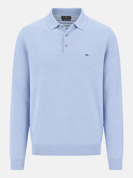 FYNCH HATTON Polo Collar Sweater - Men's Fine Knit Air Cotton – Air Blue - front view
