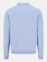 FYNCH HATTON Polo Collar Sweater - Men's Fine Knit Air Cotton – Air Blue - view 5