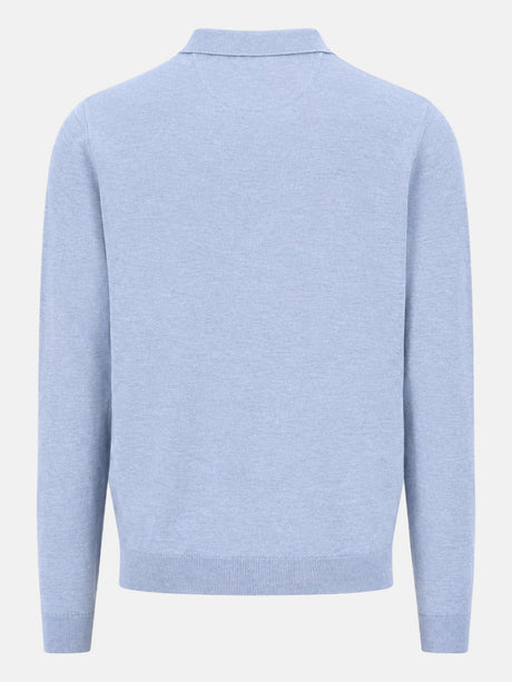 FYNCH HATTON Polo Collar Sweater - Men's Fine Knit Air Cotton – Air Blue - view 5