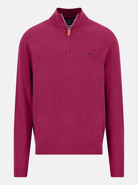 FYNCH HATTON 1/4 Zip Sweater - Men's Fine Knit Air Cotton – Grape - front view