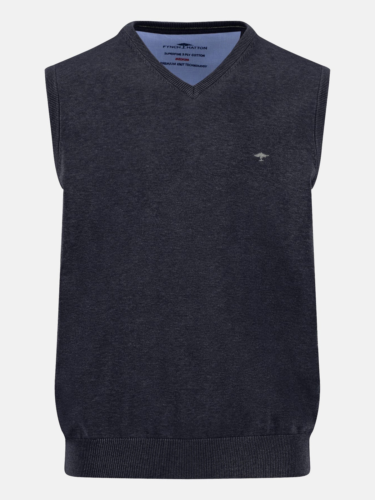 FYNCH HATTON V-Neck Knitted Vest - Men's Fine Cotton – Navy - front view