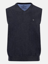 FYNCH HATTON V-Neck Knitted Vest - Men's Fine Cotton – Navy - front view