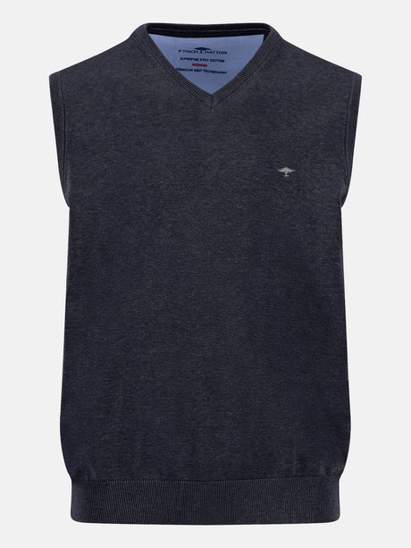 FYNCH HATTON V-Neck Knitted Vest - Men's Fine Cotton – Navy - front view