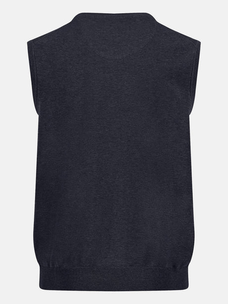 FYNCH HATTON V-Neck Knitted Vest - Men's Fine Cotton – Navy - view 5