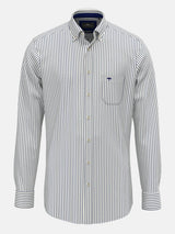 FYNCH HATTON Poplin Stripe Shirt - Men's Cotton Button-Down – Navy - front view