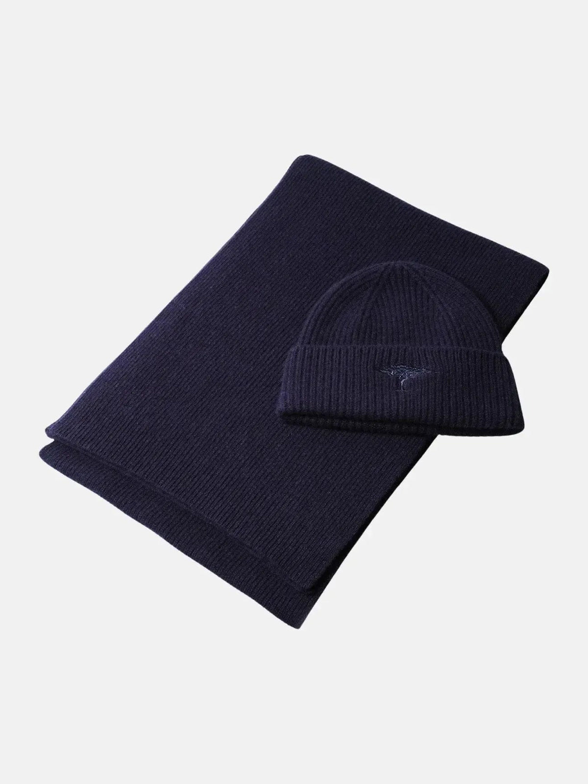 FYNCH HATTON Pure Wool Beanie & Scarf Gift Set - Men's – Navy - front view