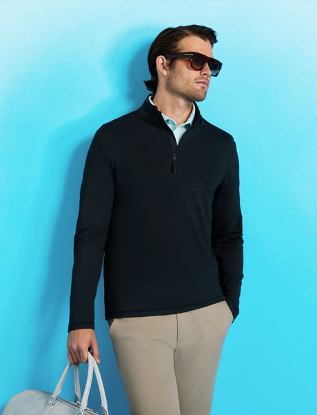 G/FORE Brushed Back Tech Quarter Zip Pullover - Men's 4-Way Stretch - Onyx Black