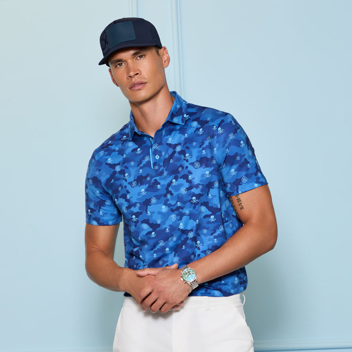 G/FORE Icon Camo Tech Jersey Polo Shirt - Men's 4-Way Stretch - Azul
