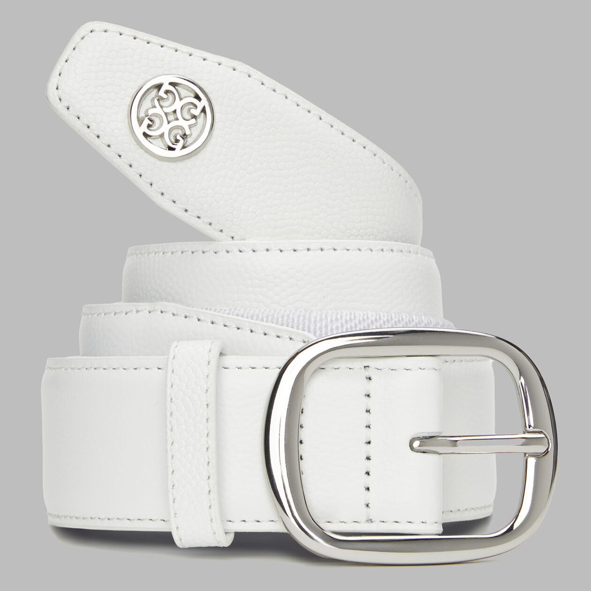 G/FORE Men's Circle G's Webbed Belt – Pebble Full Grain Leather – Snow