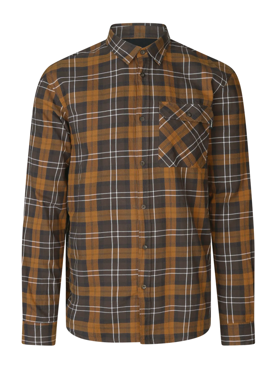 seeland glen flannel shirt mens dark brown camel check front