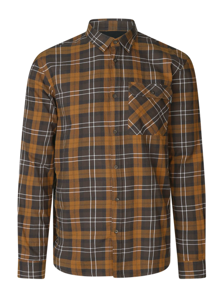 seeland glen flannel shirt mens dark brown camel check front
