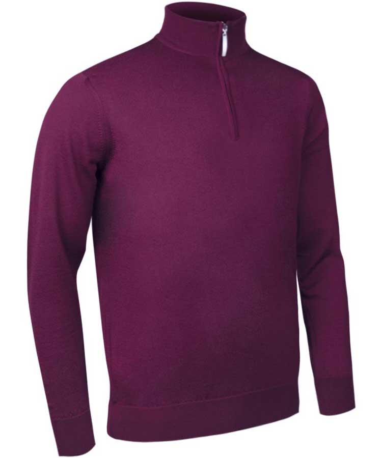 Glenmuir Men's Jasper Zip Neck Fine Merino Sweater - Bordeaux