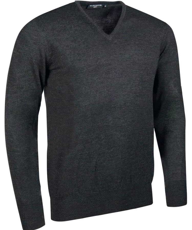 Glenmuir Men's Wilkie V Neck Fine Merino Sweater -Charcoal