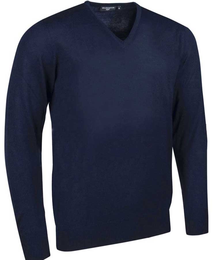 Glenmuir Men's Wilkie V Neck Fine Merino Sweater - Dark Navy