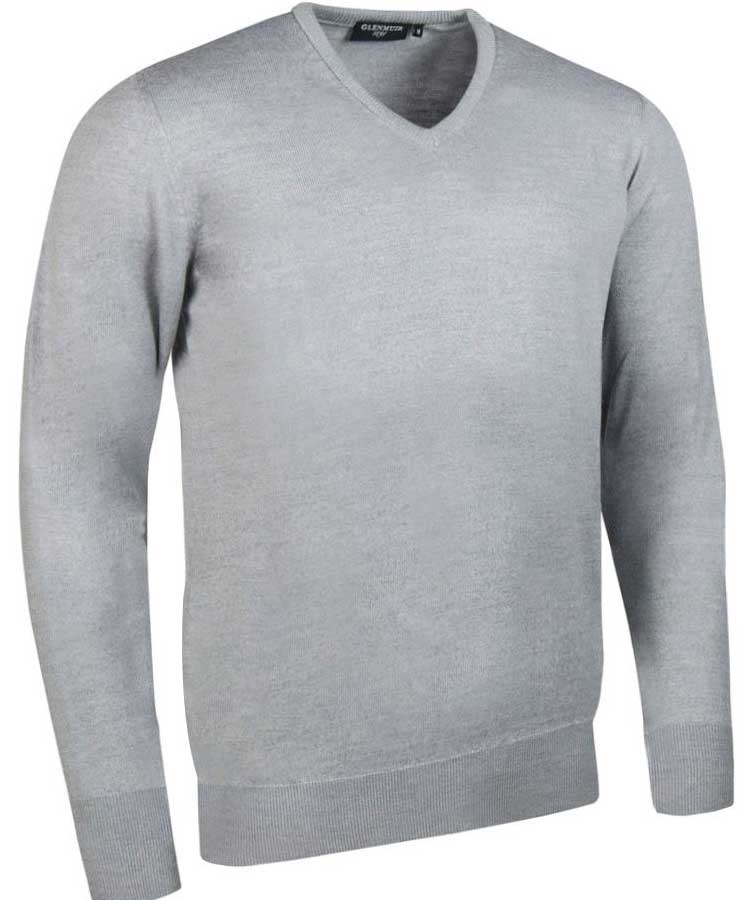 Glenmuir Men's Wilkie V Neck Fine Merino Sweater -Light Grey