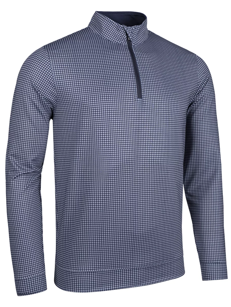 GLENMUIR Wick Quarter Zip Lightweight Golf Midlayer - Mens - Light Grey / Navy Houndstooth