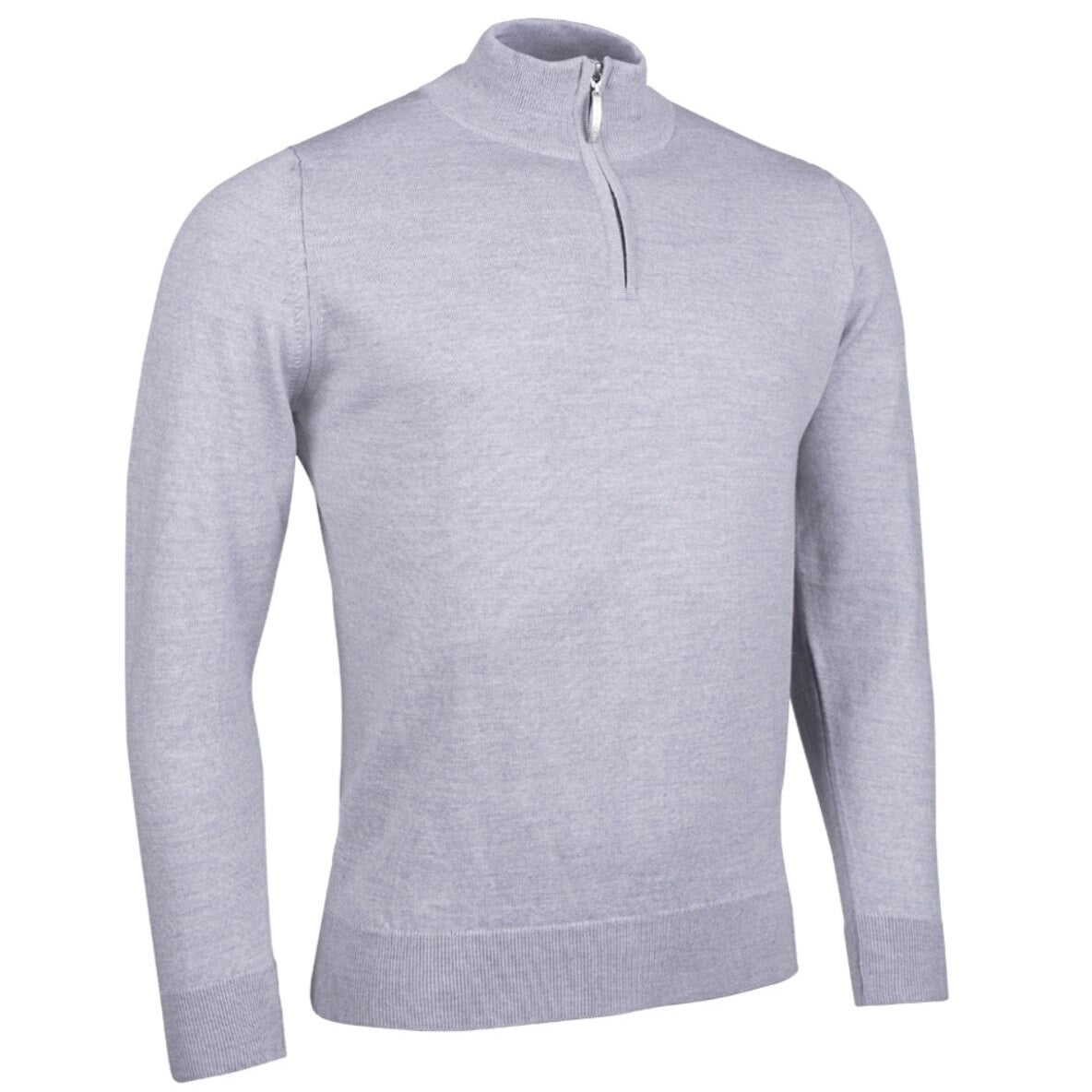 GLENMUIR Jasper Quarter Zip Merino Wool Sweater - Mens - Light Grey Marl