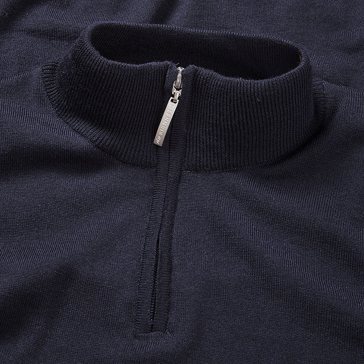 GLENMUIR Jasper Quarter Zip Merino Wool Sweater - Mens - Navy