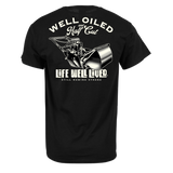 Well Oiled Half Cut gardening T-Shirt artwork