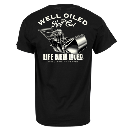 Well Oiled Half Cut gardening T-Shirt artwork