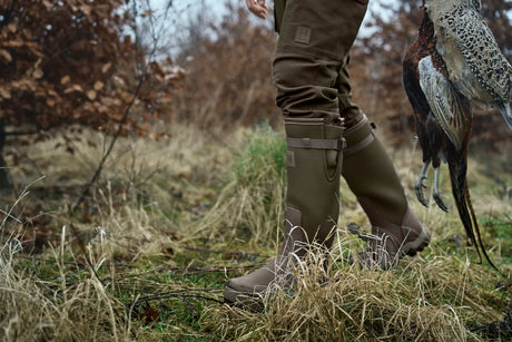 HARKILA Forester Textile & Rubber Wellington Boots - Willow Green / Deep Brown