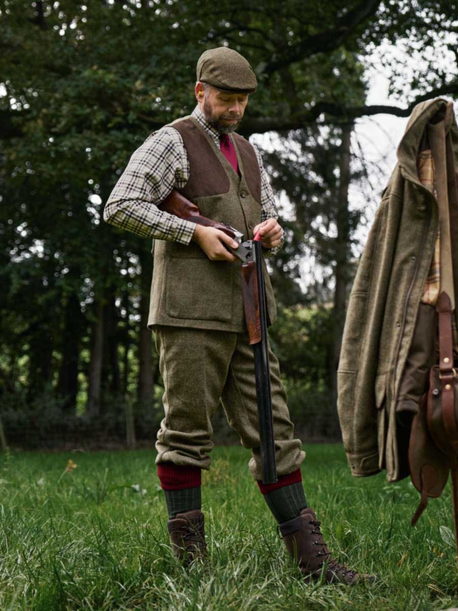 HARKILA Kenmore Shooting Waistcoat - Mens -  Forest Green Herringbone