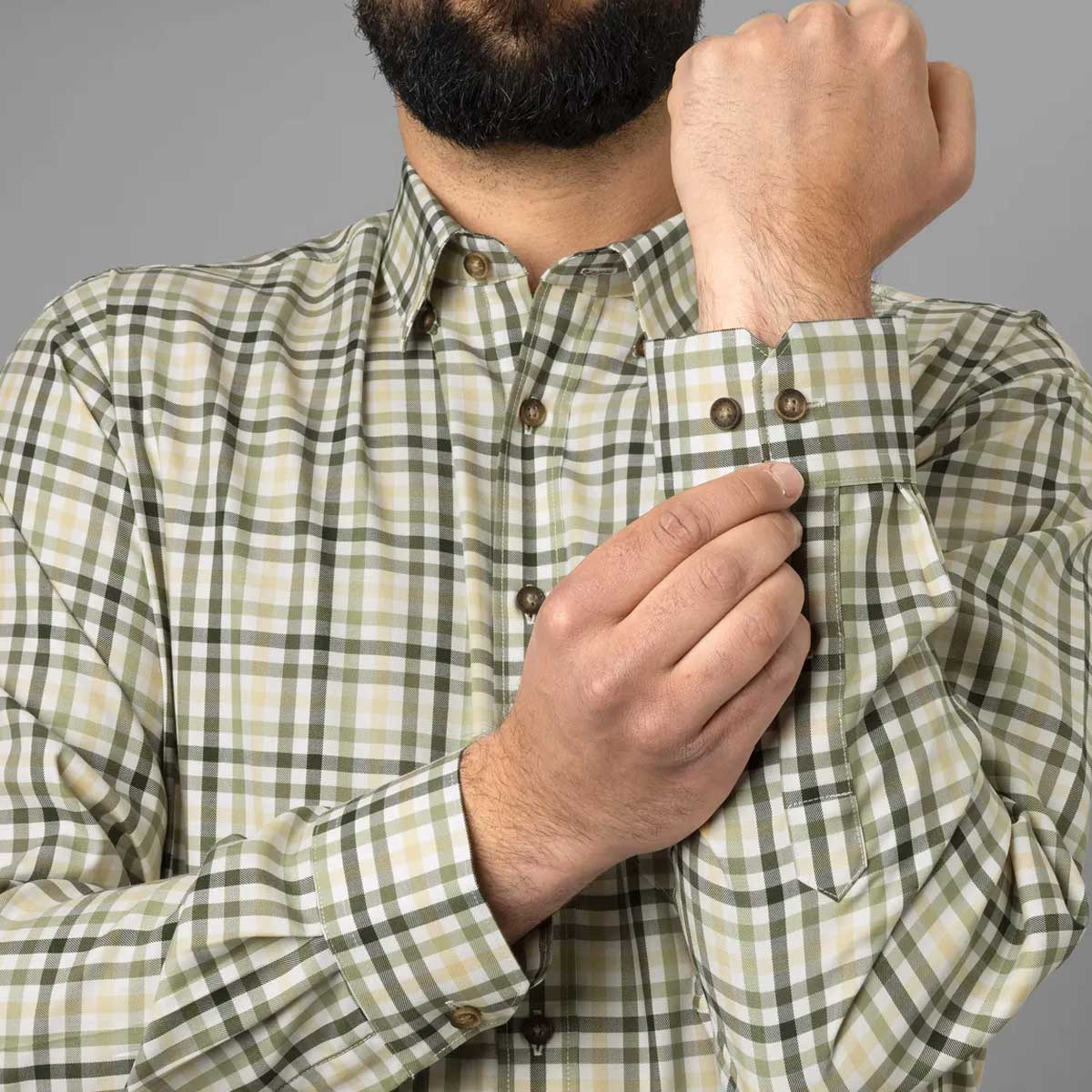 HARKILA Milford Shirt - Mens Fine Twill Cotton - Beech Green Check